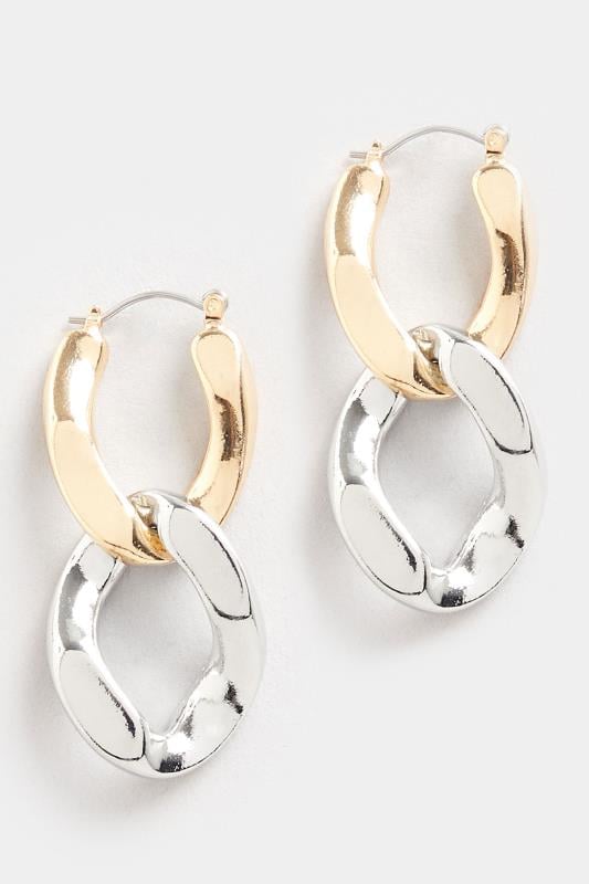 Silver & Gold Metal Chain Earrings | Yours Clothing 2