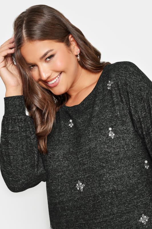 YOURS LUXURY Plus Size Grey Diamante Cluster Soft Touch Jumper | Yours Clothing 4