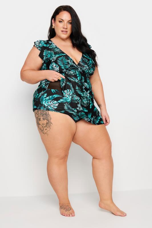 YOURS Plus Size Green Leaf Print Tummy Control Swim Dress | Yours Clothing 2