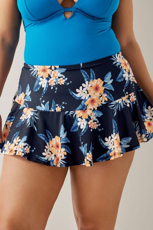 Evans Blue Hawiian Floral Print Swim Skirt 2