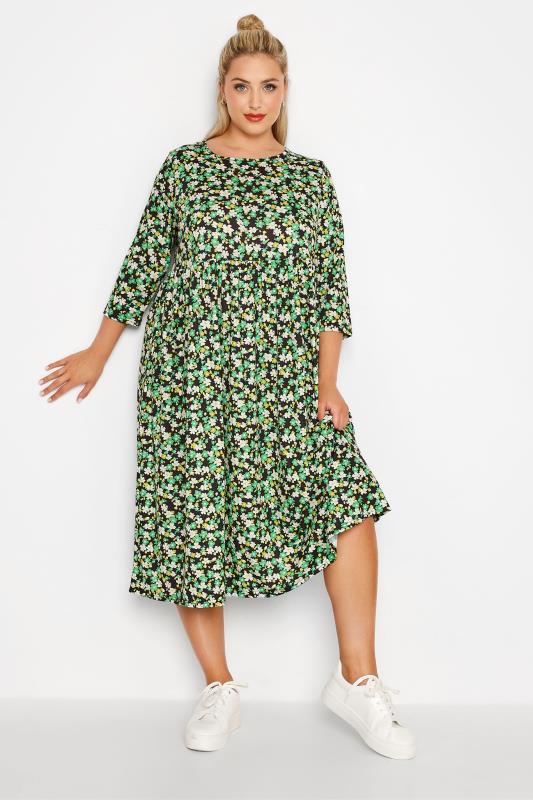 LIMITED COLLECTION Curve Green Floral Smock Dress 2