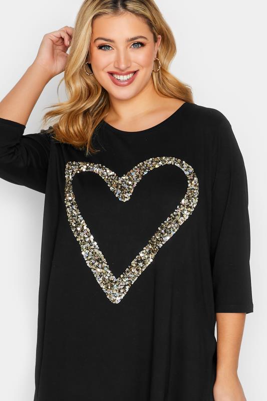  YOURS LUXURY Curve Black Heart Sequin Embellished Top