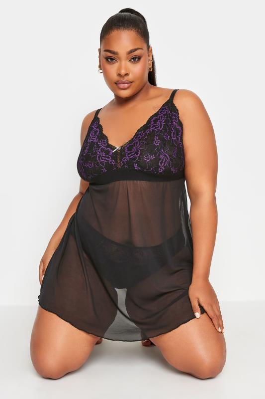 Grande Taille YOURS Curve Black Mesh Lace Detail Non-padded Babydoll
