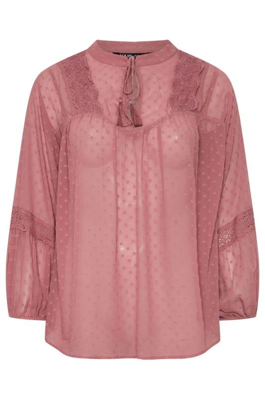 YOURS Plus Size Pink Lace Detail Dobby Blouse | Yours Clothing  6