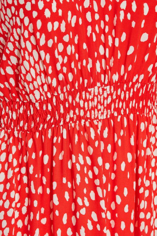 YOURS LONDON Plus Size Red Dalmatian Print Shirred Waist Dress | Yours Clothing 5