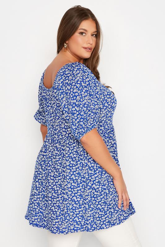 Plus Size Blue Floral Ruched Top | Yours Clothing 3