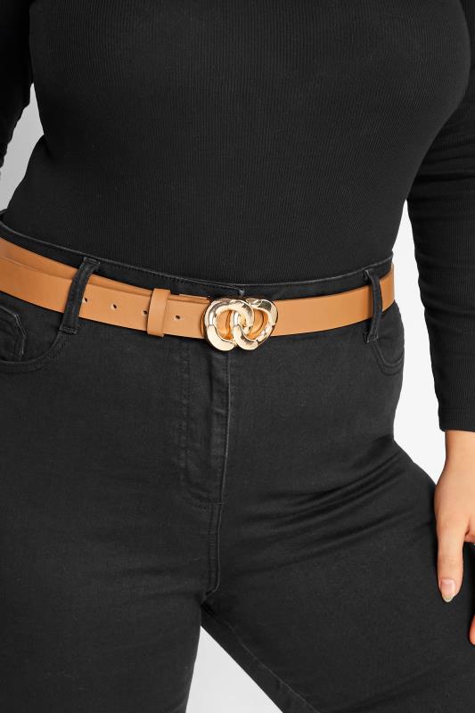 Plus Size  Tan Brown Double Ring Buckle Belt