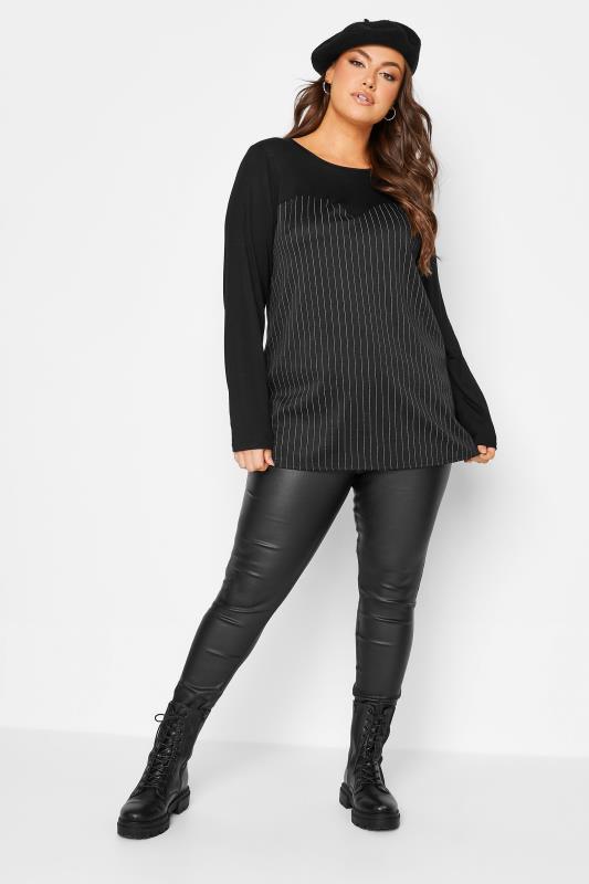 LIMITED COLLECTION Plus Size Black Pinstripe Sweetheart Neck T-Shirt | Yours Clothing 2