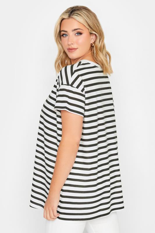 YOURS Plus Size Black Stripe Rose Print T-Shirt | Yours Clothing 3