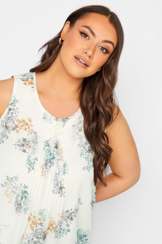 YOURS Plus Size White Floral Pintuck Sleeveless Blouse | Yours Clothing 4