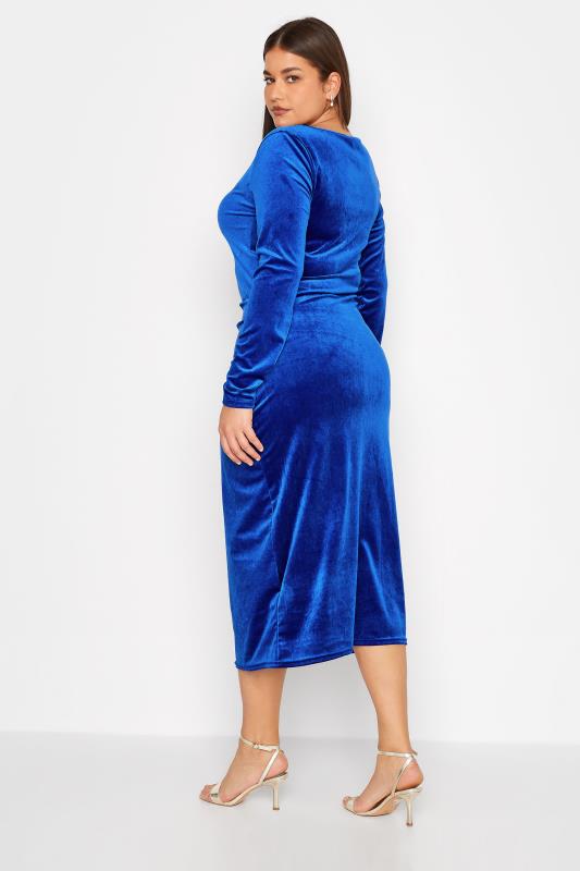 LTS Tall Women's Cobalt Blue Ruched Velvet Midi Dress | Long Tall Sally 3