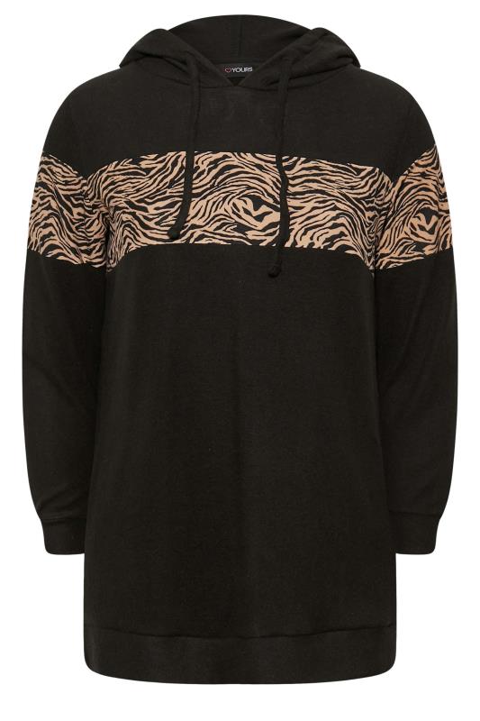 Plus Size Black Animal Print Colour Block Soft Touch Hoodie | Yours Clothing 6
