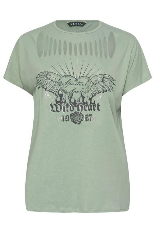 YOURS Plus Size Sage Green 'Wild Heart' Slogan T-Shirt | Yours Clothing 6