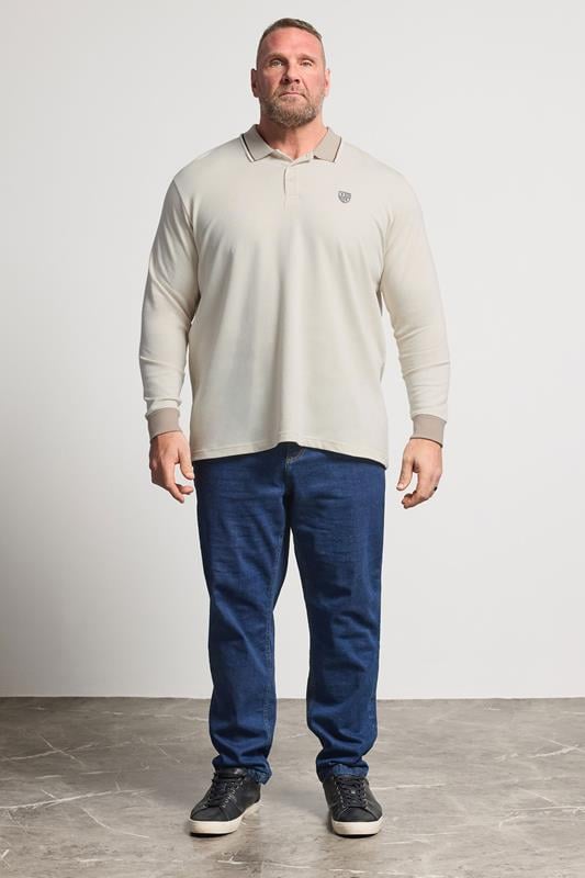 BadRhino Big & Tall Cream Textured Waffle Long Sleeve Polo Shirt | BadRhino 1