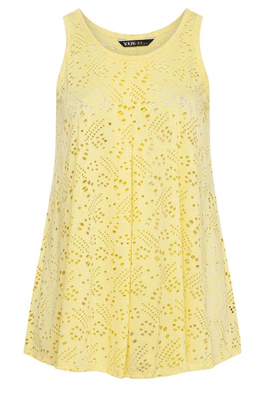 YOURS Plus Size Yellow Broderie Anglaise Swing Vest Top | Yours Clothing 5