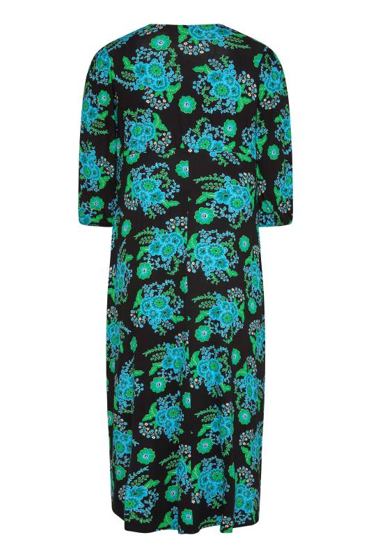YOURS LONDON Plus Size Black & Green Floral Print Side Split Maxi Dress | Yours Clothing 7