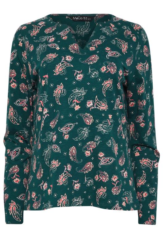 M&Co Teal Green Paisley Print Notch Neck Cotton T-Shirt | M&Co 6