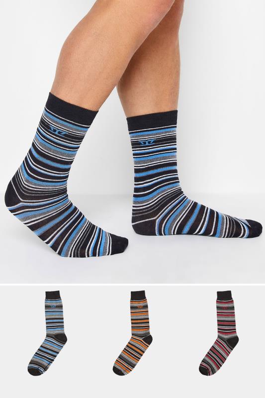  Grande Taille D555 3 PACK Blue & Orange Stripe Socks
