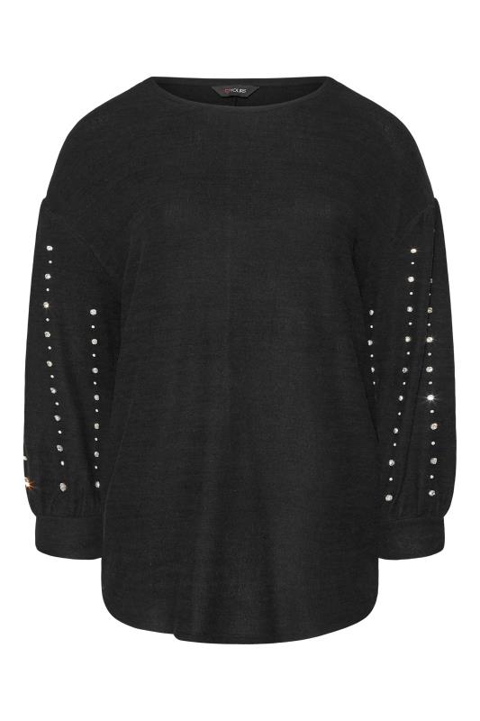 Plus Size Black Embellished Balloon Sleeve Knitted Jumper | Yours Clothing 6