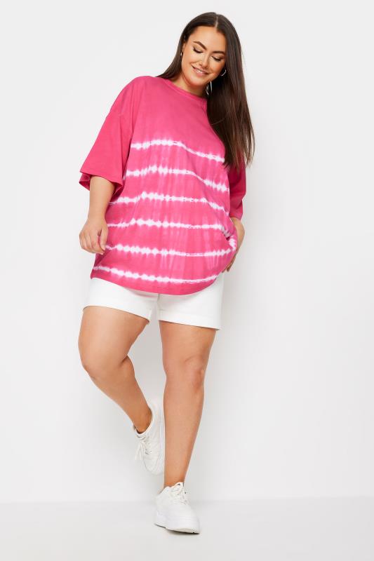 YOURS Plus Size Pink Tie Dye Boxy T-Shirt | Yours Clothing 2