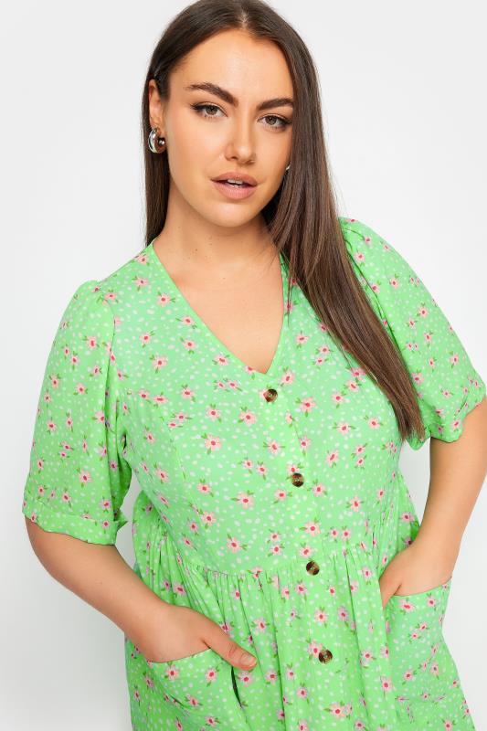 YOURS Curve Green Floral Print Smock Midaxi Dress | Yours Clothing 5