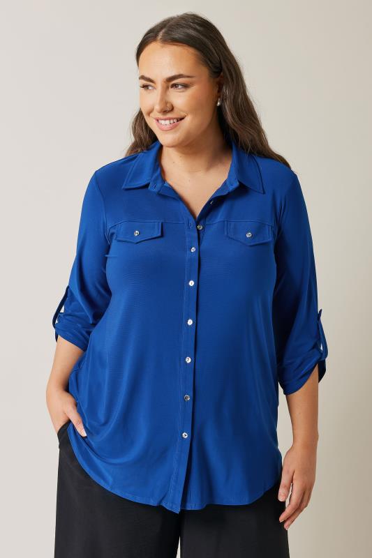 EVANS Plus Size Cobalt Blue Tab Sleeve Blouse | Evans  1