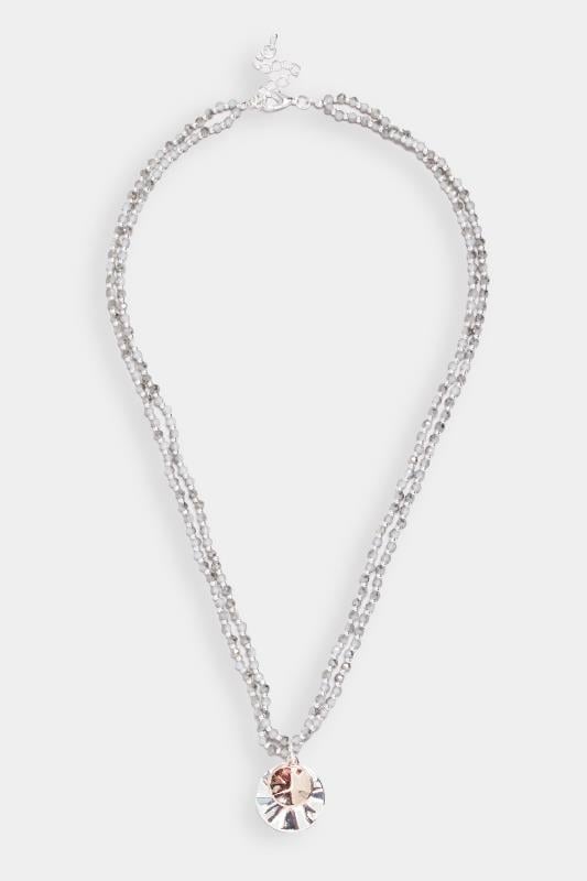 Silver Tone Double Beaded Chain Pendant Necklace | Yours Clothing 2