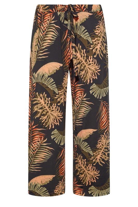 Plus Size Black Tropical Print Tie Wide Leg Trousers | Yours Clothing 3