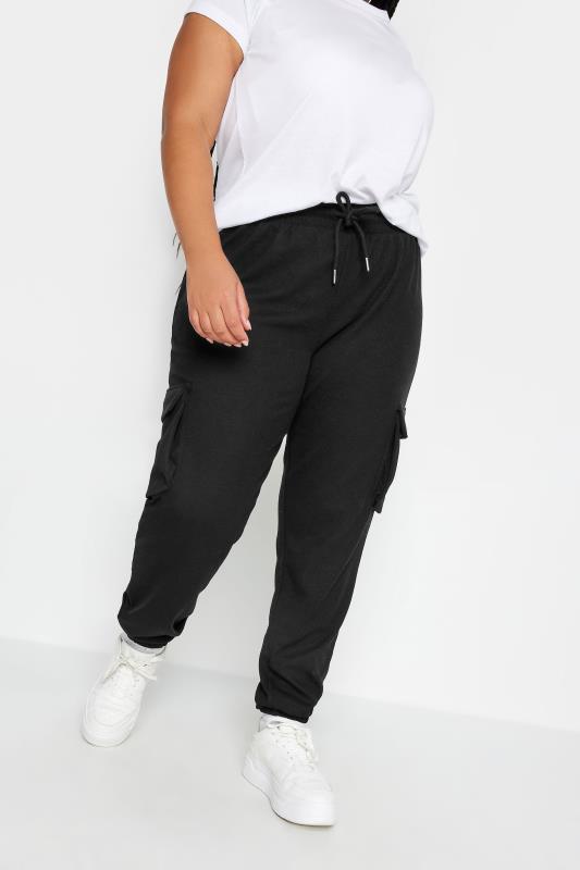 YOURS Plus Size Black Textured Cargo Joggers | Yours Clothing 2