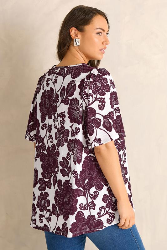 EVANS Plus Size Berry Red Floral Pleat Front Top | Evans 2