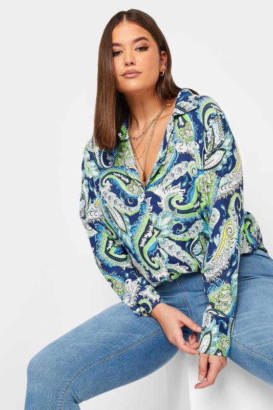 YOURS Curve Plus Size Navy Blue Paisley Print Long Sleeve Shirt | Yours Clothing  2