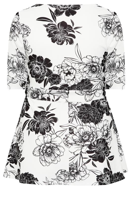 YOURS LONDON Plus Size White Floral Print Peplum Top | Yours Clothing 7