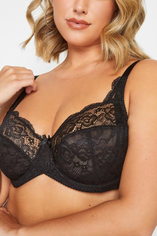 Plus Size 2 PACK Black & White Stretch Lace Non-Padded Underwired Balcony Bras | Yours Clothing 5