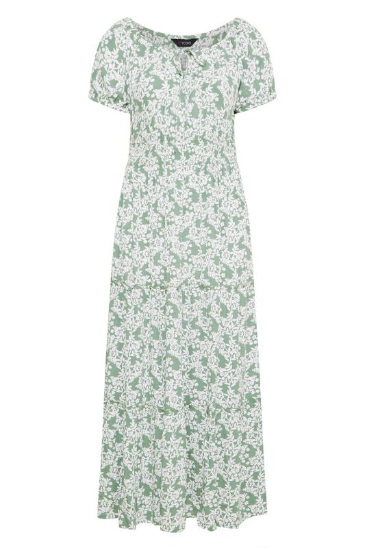 Curve Sage Green Floral Print Bardot Maxi Dress 6
