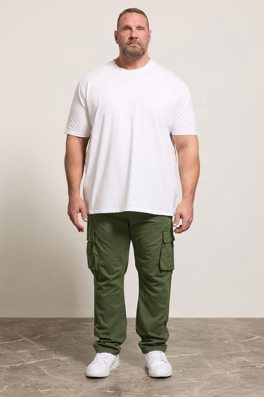 KAM Big & Tall Khaki Stretch Cargo Trousers | BadRhino 1