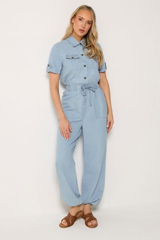 LTS Tall Blue Denim Utility Elasticated Waistband Jumpsuit | Long Tall Sally  1