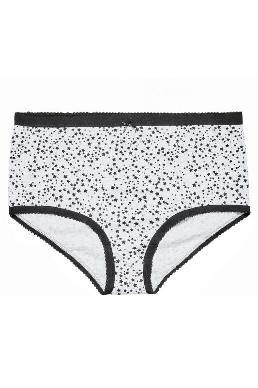 Plus Size 5 PACK Grey & Black Star Print High Waisted Full Briefs | Yours Clothing  4