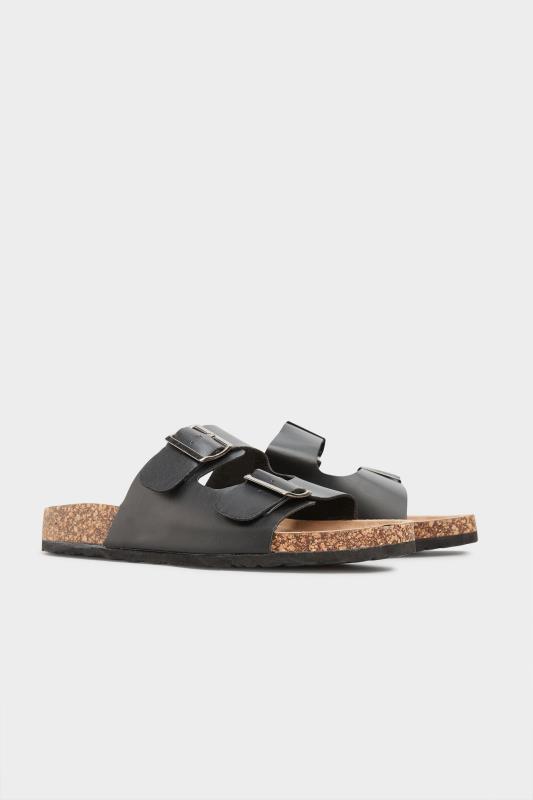 Black Buckle Strap Footbed Sandals In Wide E Fit & Extra Wide EEE Fit | Yours Clothing  2