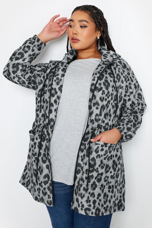 Plus Size  YOURS Curve Grey Animal Print Lightweight Parka Jacket