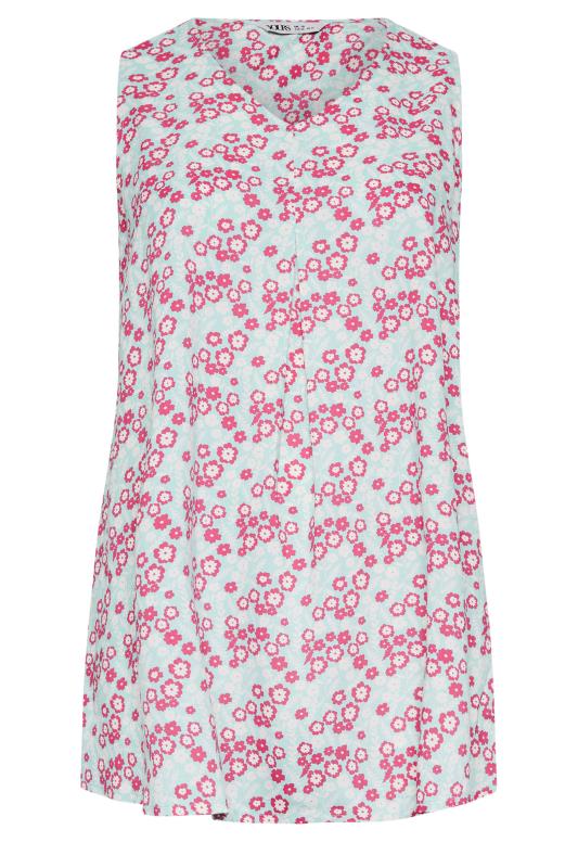 YOURS Curve Light Blue & Pink Floral Print Swing Top | Yours Clothing  6