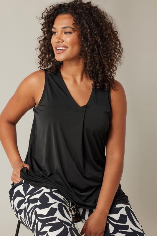 EVANS Plus Size Black Pleat Front Vest Top | Evans 1