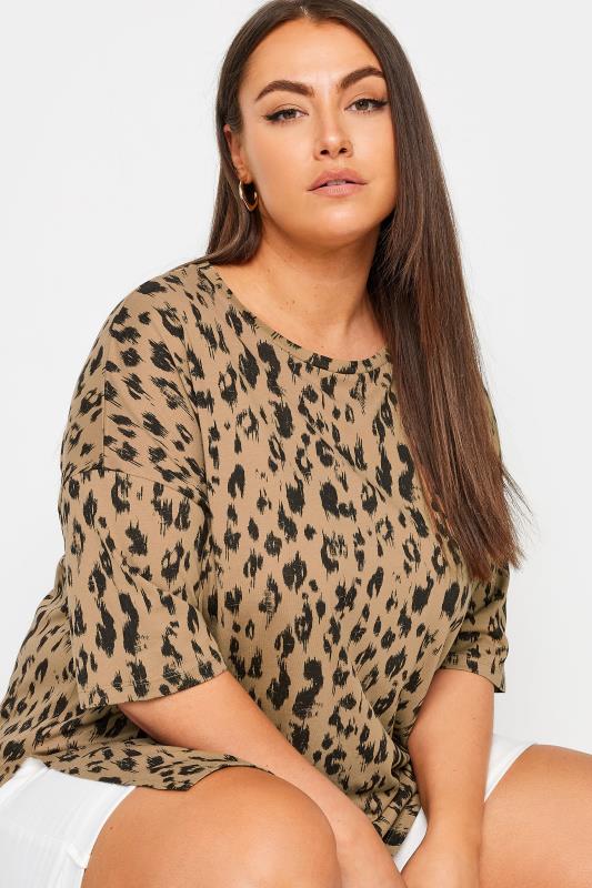 YOURS Plus Size Brown Leopard Print Oversized Top | Yours Clothing 4