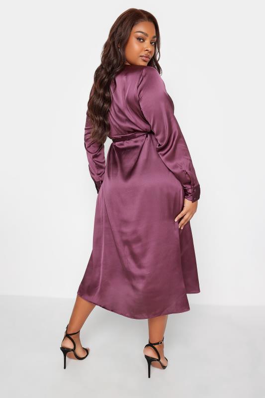 LIMITED COLLECTION Plus Size Dark Purple Satin Wrap Dress | Yours Clothing 3