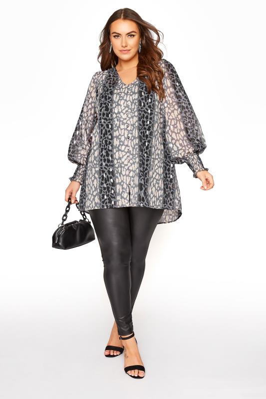 Plus Size YOURS LONDON Grey Animal Print Balloon Sleeve Blouse | Yours Clothing 2