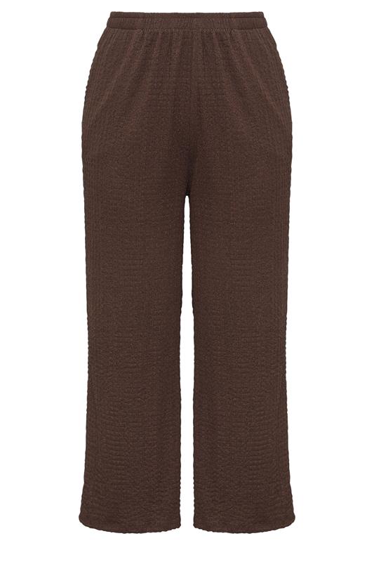 YOURS Plus Size Chocolate Brown Bubble Textured Wide Leg Trousers | Yours Clothing 5