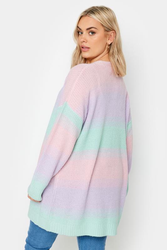 YOURS Plus Size Pastel Pink & Blue Ombre Stripe Knitted Cardigan | Yours Clothing 3