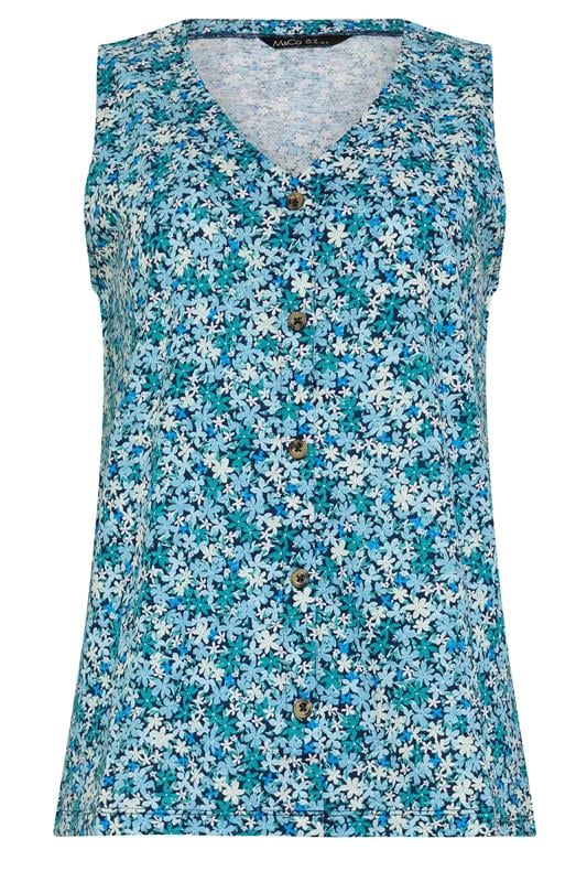 M&Co Blue Floral Print Cotton Button Vest Top | M&Co 6