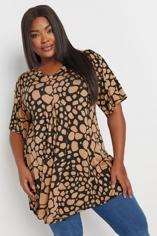 YOURS Plus Size Black & Brown Spot Print Swing Top | Yours Clothing 3