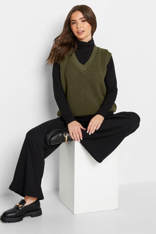 Petite Khaki Green Chunky V-Neck Knitted Vest Top | PixieGirl 2