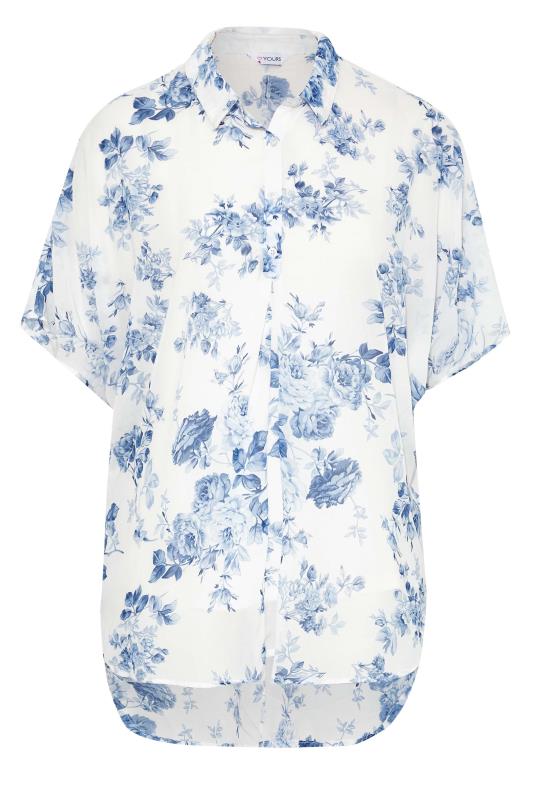 Plus Size White & Blue Floral Print Batwing Blouse | Yours Clothing  6